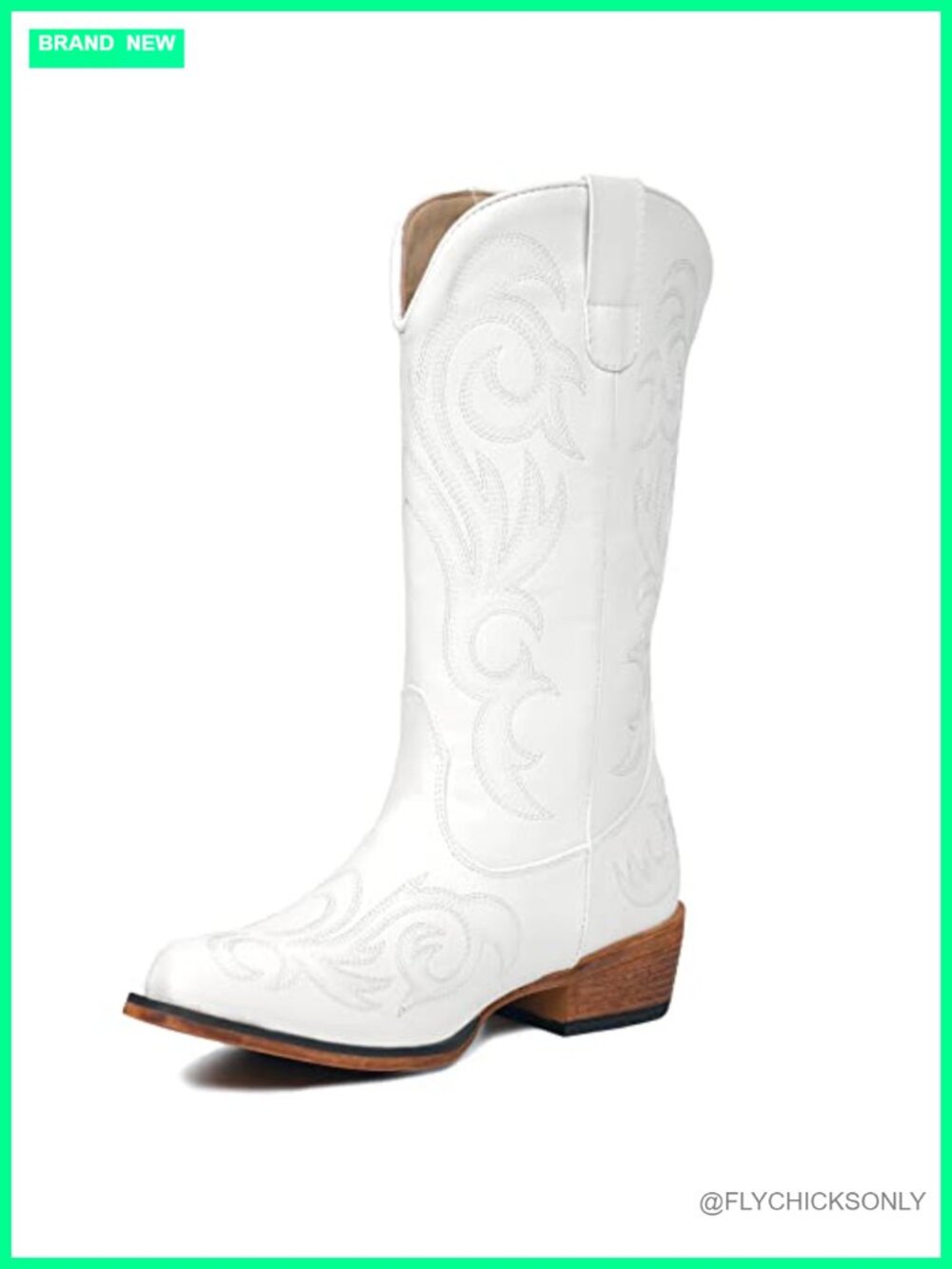 Women's Pointed Toe Mid Calf Western Cowboy Boots Faux Leather Work Boots